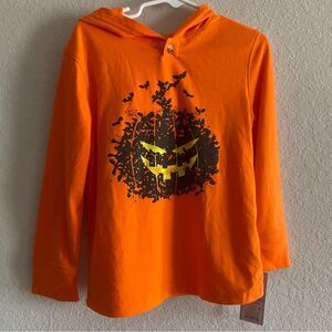 Cat & Jack Toddler Boy Orange Halloween Pumpkin Long Sleeve Shirt with Hood 4T